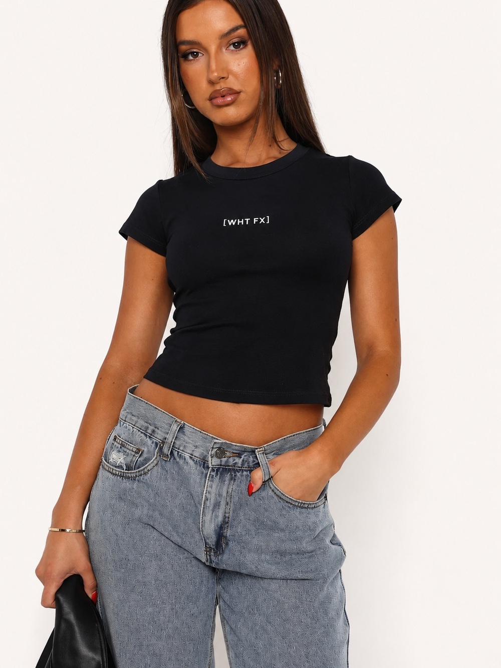 White Fox Boutique Black Logo Crop Tee